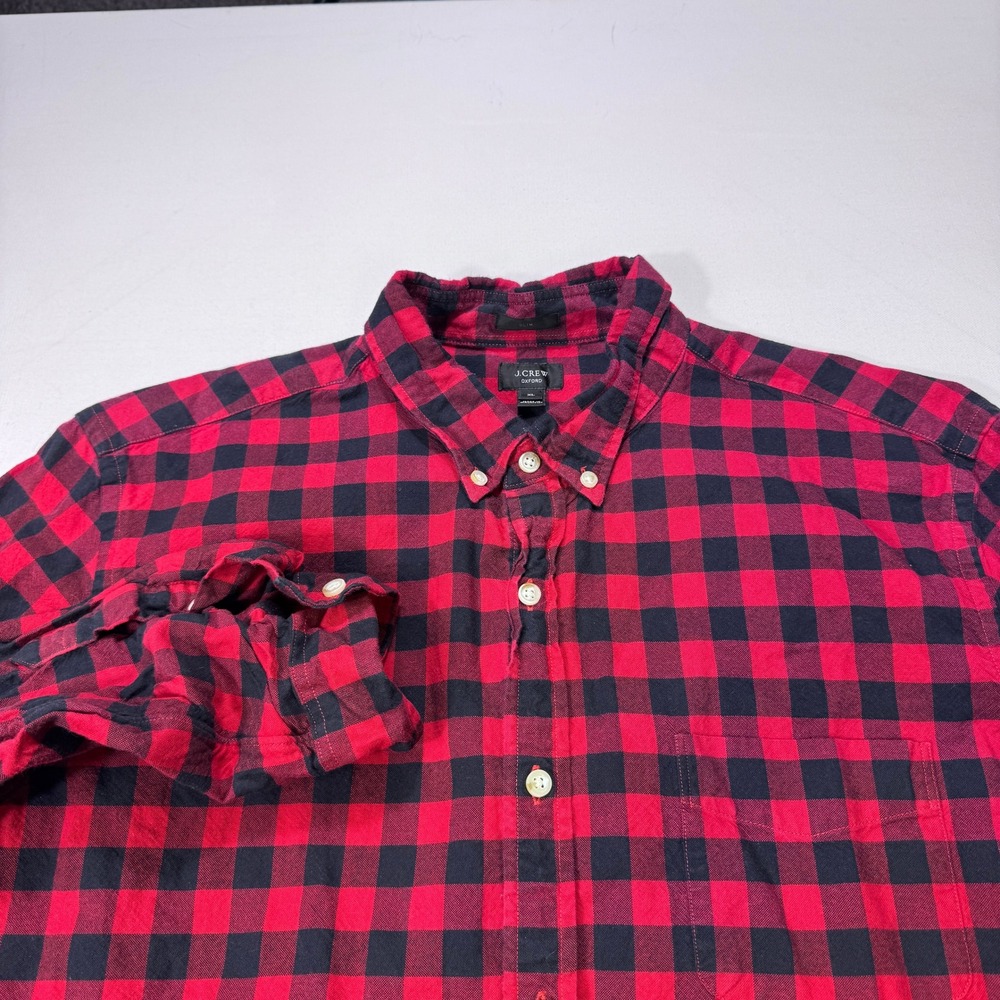 J.Crew Mens XL Red Black Buffalo Check Oxford Button Down Shirt Cotton Casual
